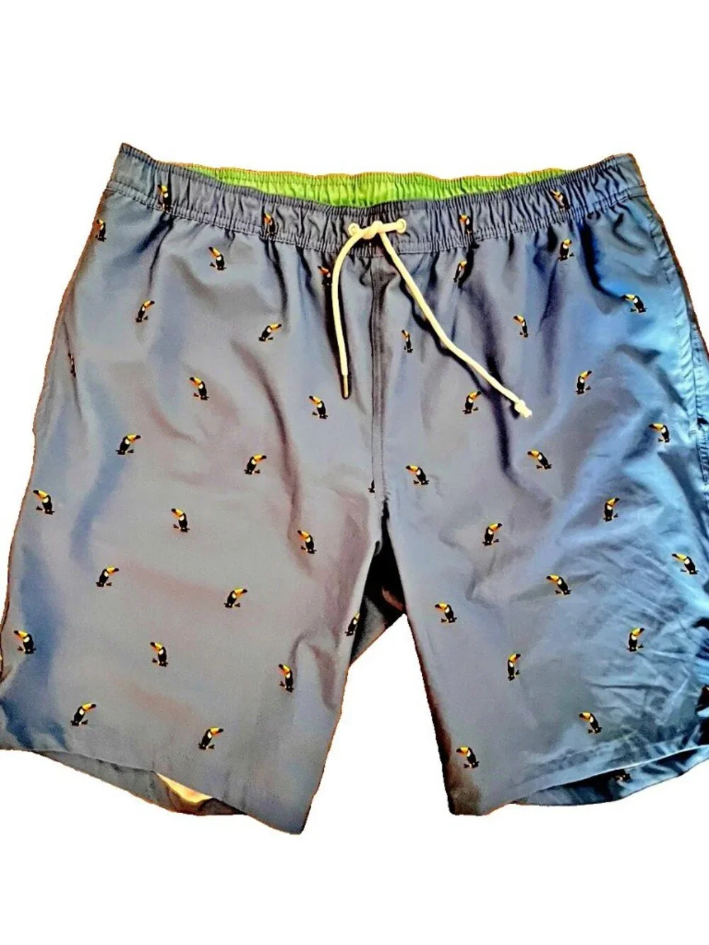 BONOBOS Men’s Size L Toucan Swim Trunks Blue Tropical Pockets Beach Swimwear Man